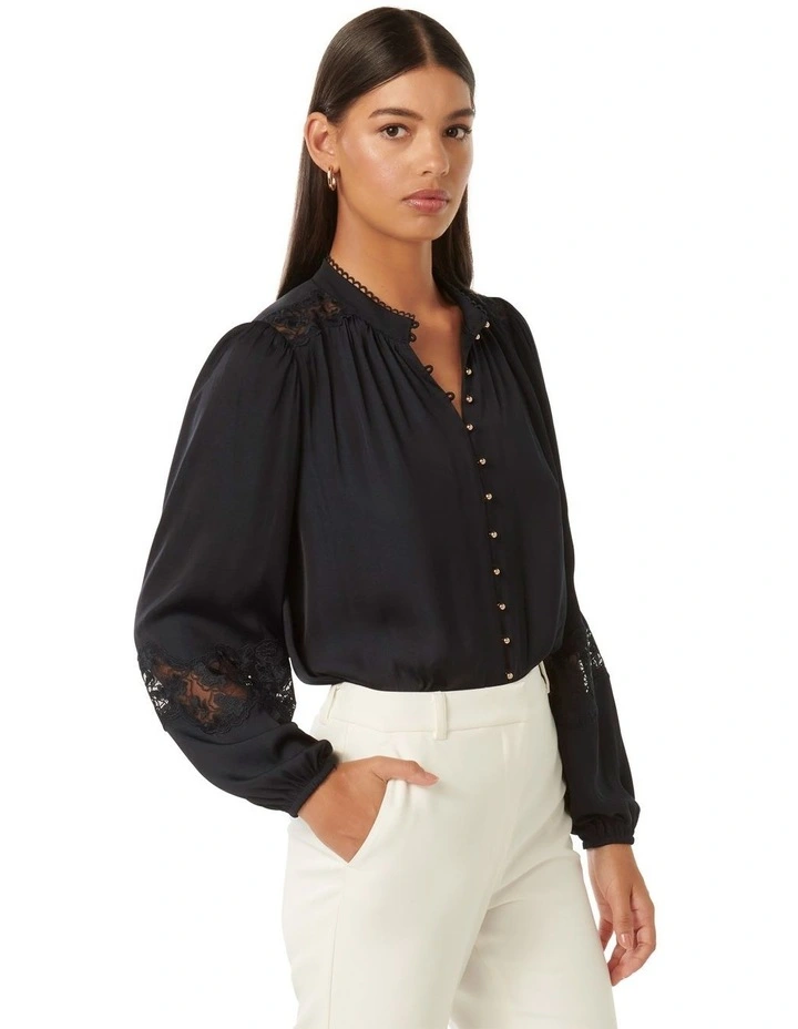 Annalise Lace Sleeve Blouse in Navy image 3