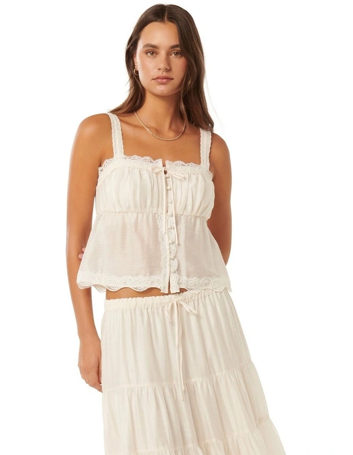 Lace Trim Peasant Co-Ord Top in Ivory image 1