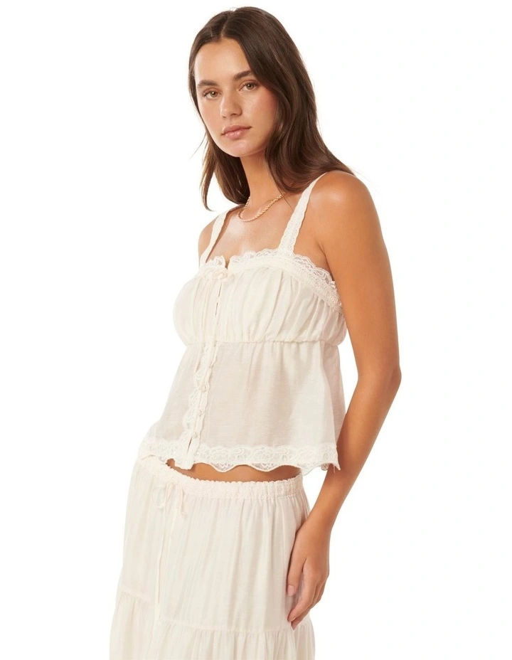 Lace Trim Peasant Co-Ord Top in Ivory image 3