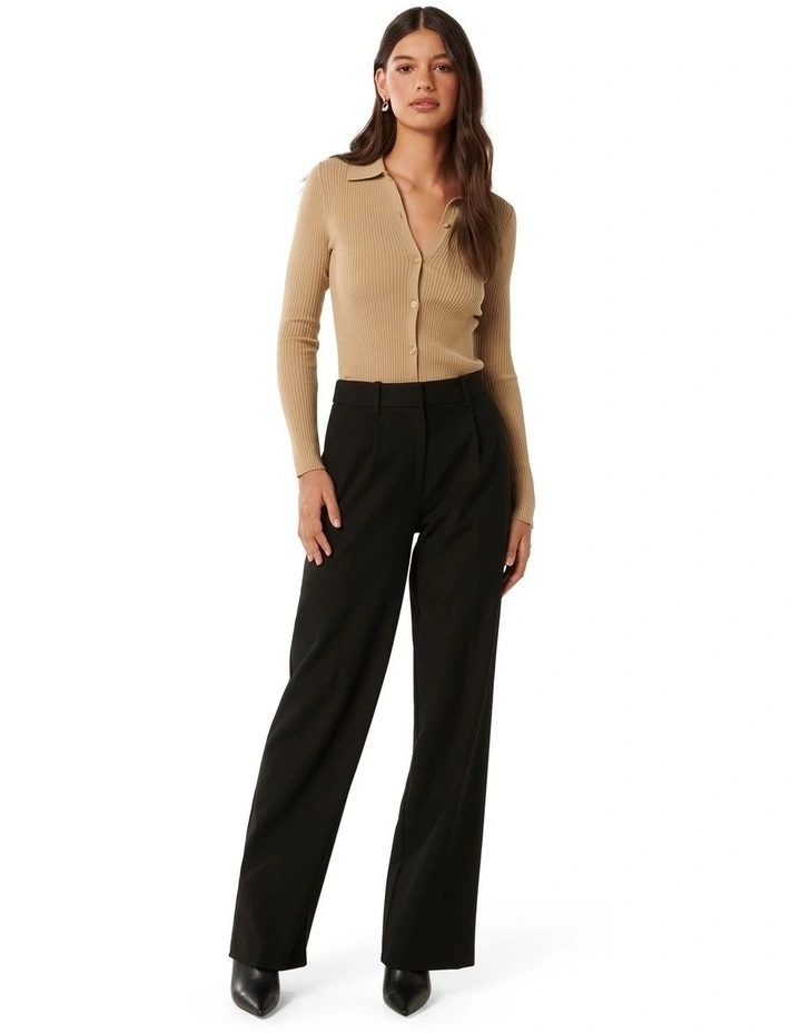 Marlowe Button Through Polo Knit Top in Brown image 5