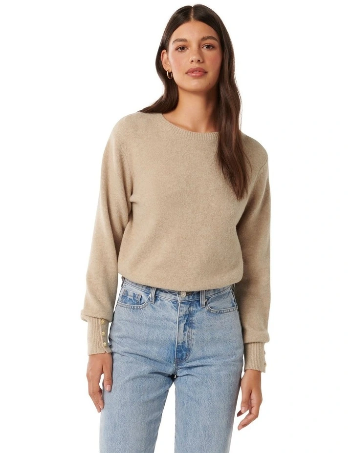 Camille Brushed Knit Jumper in Beige image 1