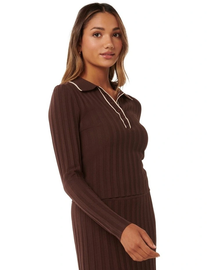 Edith Knit Polo Top in Brown image 3