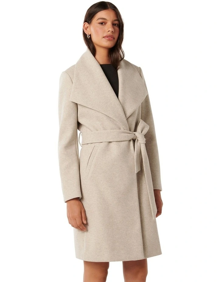 Annika Shawl Collar Wrap Coat in Cream image 3