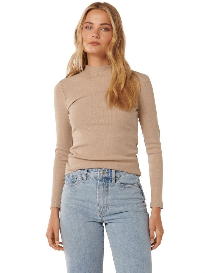 Winona Rib Long Sleeves Top in Beige image 1