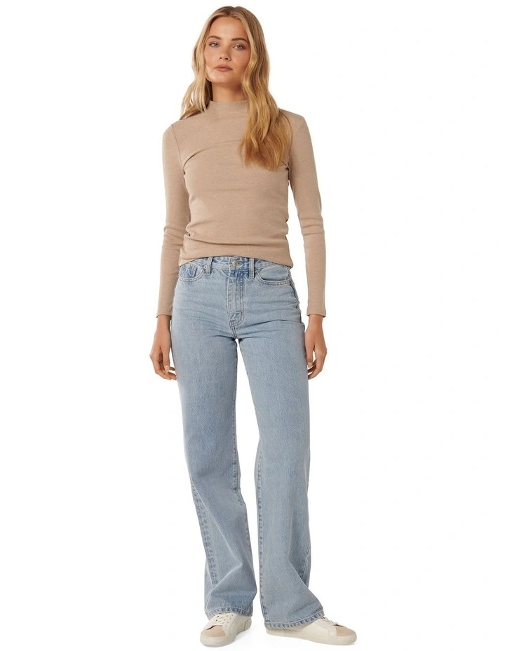 Winona Rib Long Sleeves Top in Beige image 5