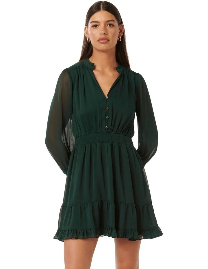 Penny Micro Pleat Skater Mini Dress in Green image 1