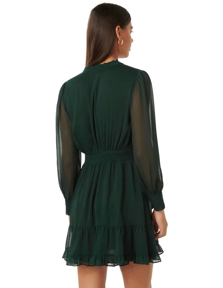 Penny Micro Pleat Skater Mini Dress in Green image 2