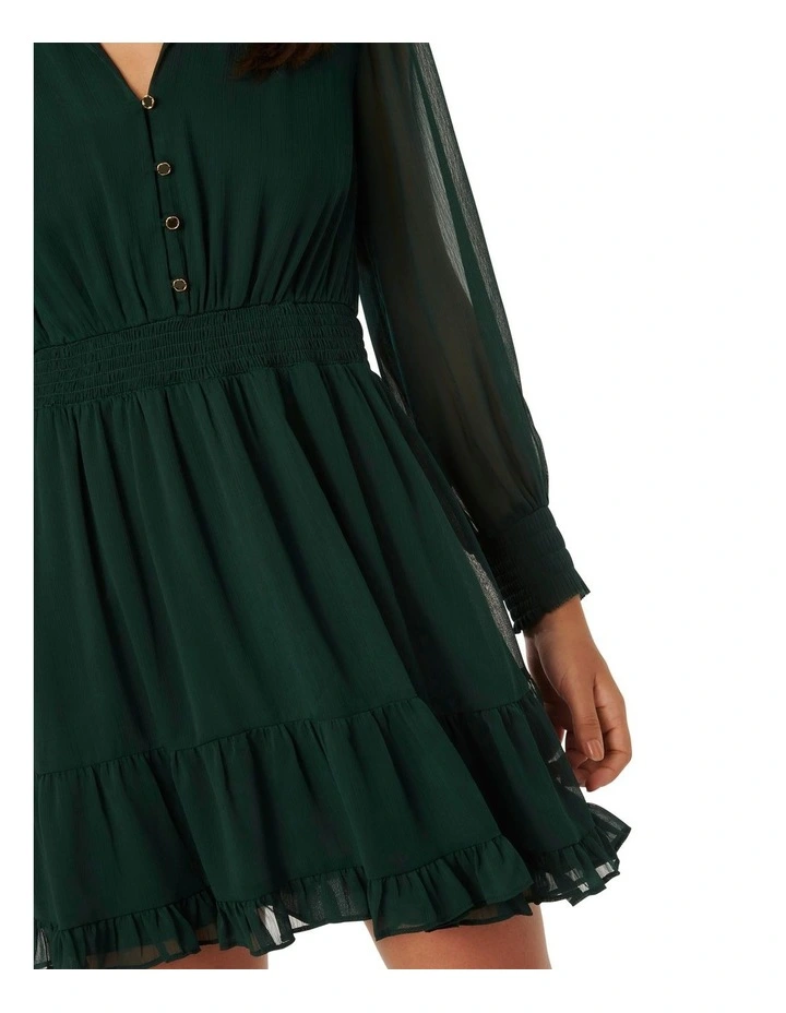 Penny Micro Pleat Skater Mini Dress in Green image 4