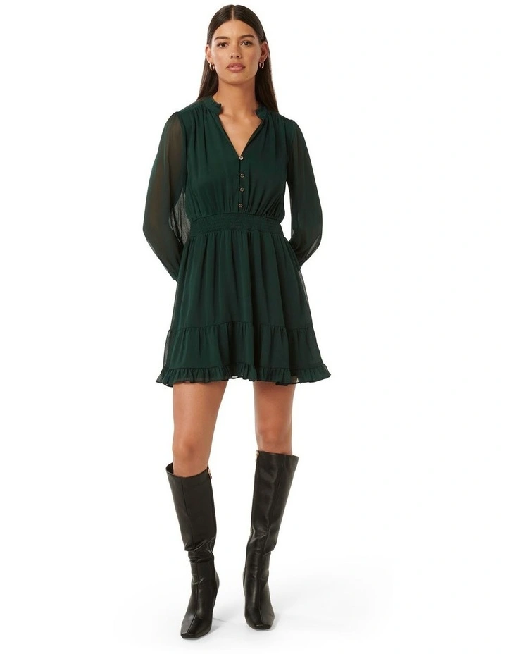 Penny Micro Pleat Skater Mini Dress in Green image 5