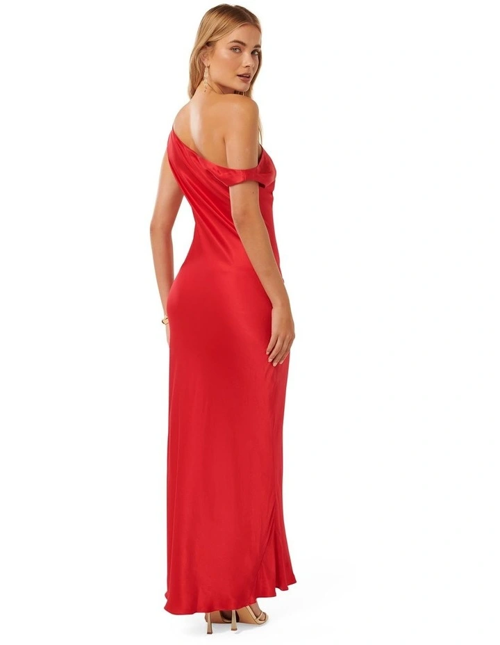 Blake Satin Tipped Shoulder Maxi Dress in Red image 2