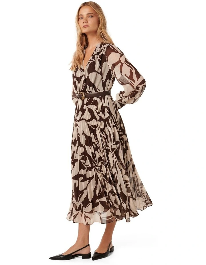 Saskia Pleat Wrap Midi Dress in Brown image 3