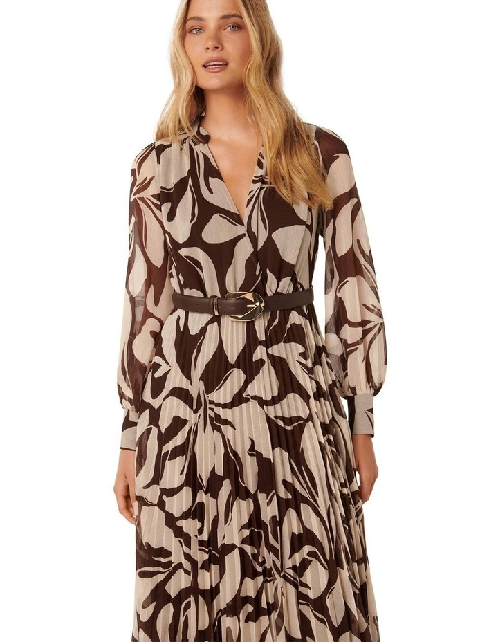 Saskia Pleat Wrap Midi Dress in Brown image 4