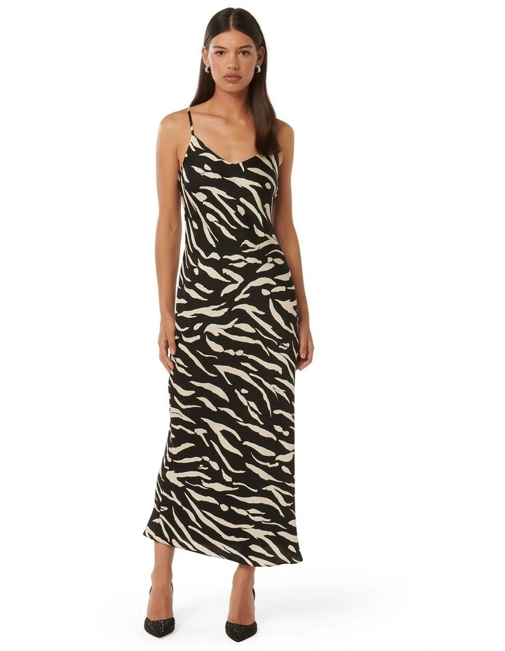 Skye Satin Slip Dress in Black Multi image 1