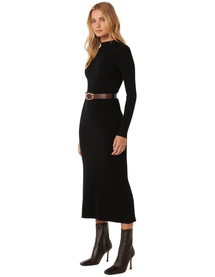 Luisa Fit and Flare Belted Midi Dress in Black image 3
