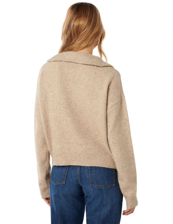 Josie 3/4 Zip Puller Knit Jumper in Beige image 2
