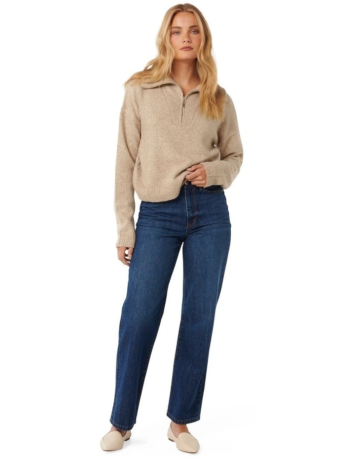 Josie 3/4 Zip Puller Knit Jumper in Beige image 5