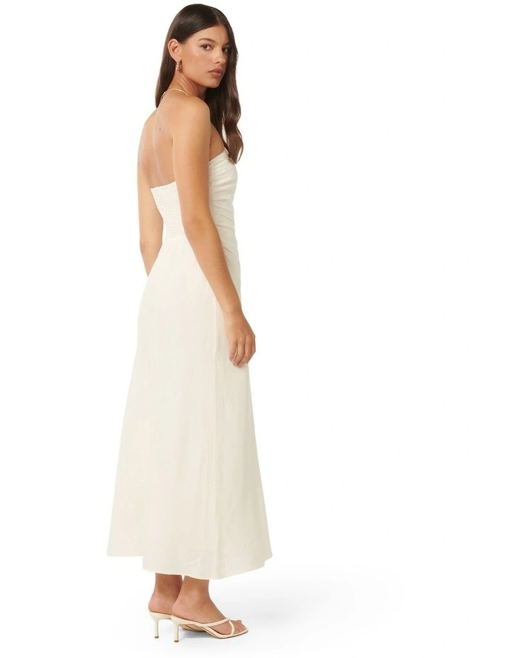 knee length dresses for ladies Dovie Linen Blend Strapless Midi Dress Cream Polka main image 0