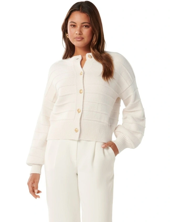 Monroe Cropped Knit Cardigan in White image 1