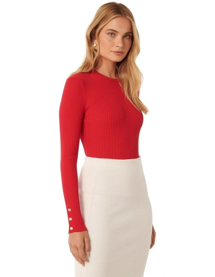 Della Rib Knit Jumper in Red image 3