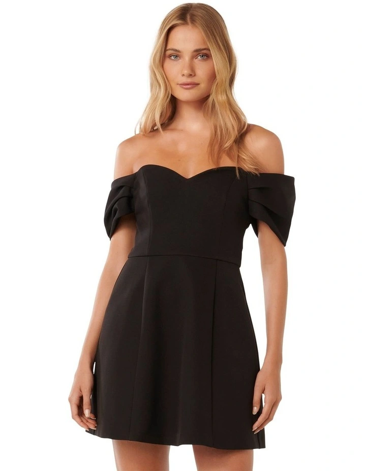 Sylvia Off Shoulder Mini Dress in Black image 1