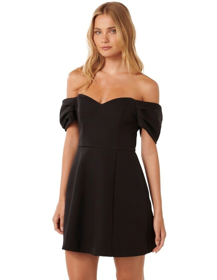 Sylvia Off Shoulder Mini Dress in Black image 3