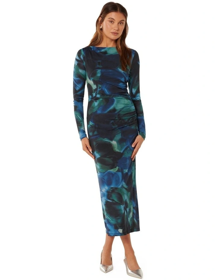 Loretta Ruched Jersey Midi Dress in Multi image 1