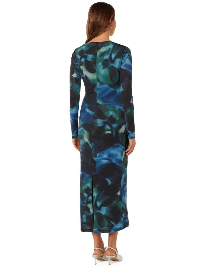 Loretta Ruched Jersey Midi Dress in Multi image 2