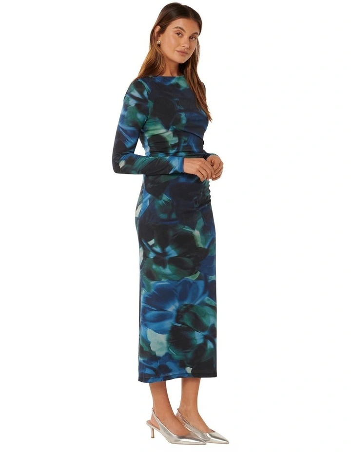 Loretta Ruched Jersey Midi Dress in Multi image 3