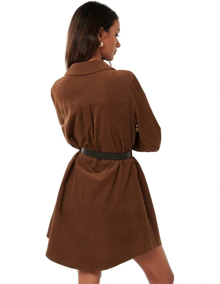 Lucie Long Sleeve Cord Mini Dress in Brown image 2