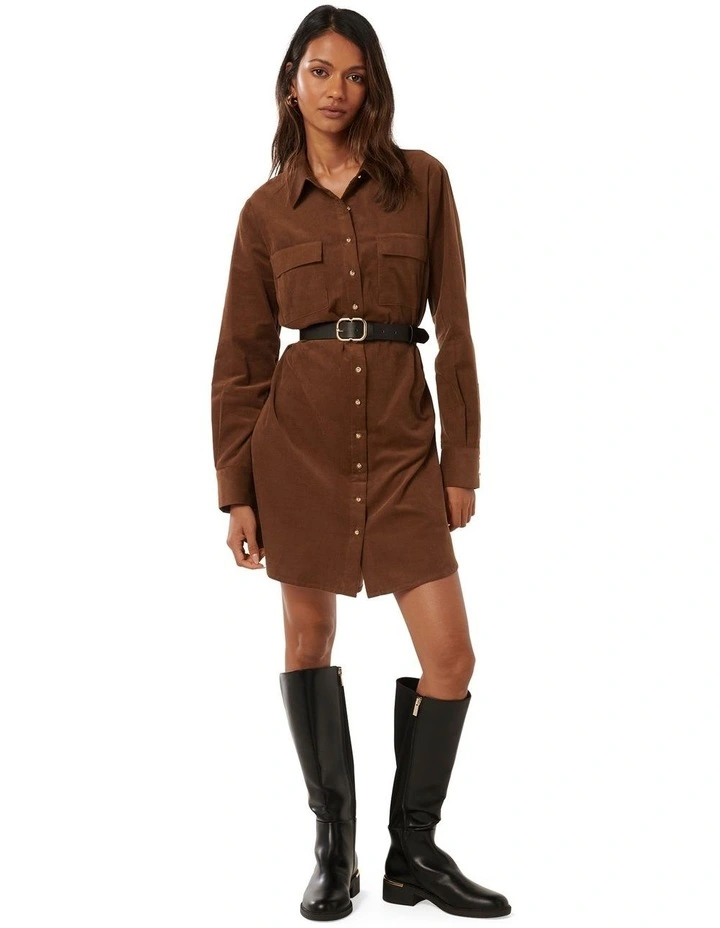 Lucie Long Sleeve Cord Mini Dress in Brown image 5
