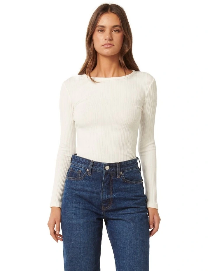 Meghan Rib Crew Neck Top in White image 1