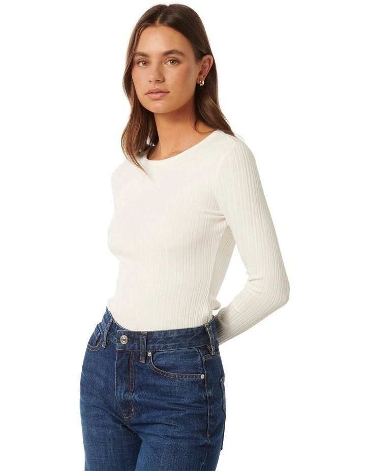 Meghan Rib Crew Neck Top in White image 3