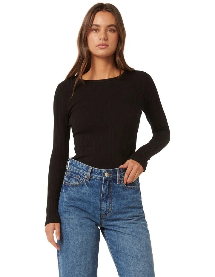 Meghan Rib Crew Neck Top in Black image 1