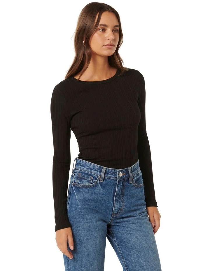 Meghan Rib Crew Neck Top in Black image 3