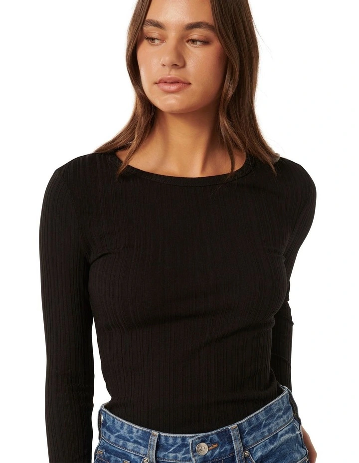 Meghan Rib Crew Neck Top in Black image 4