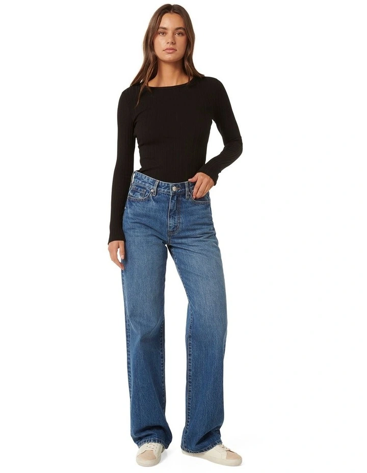 Meghan Rib Crew Neck Top in Black image 5