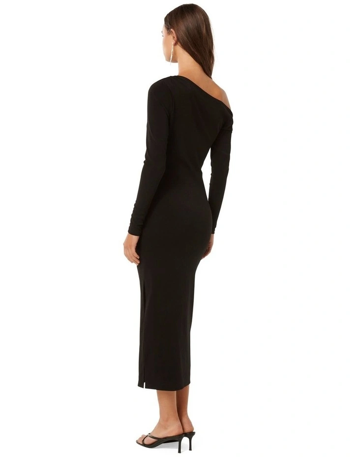 Alex Tipped Shoulder Long Sleeves Midi Dress in Black image 2