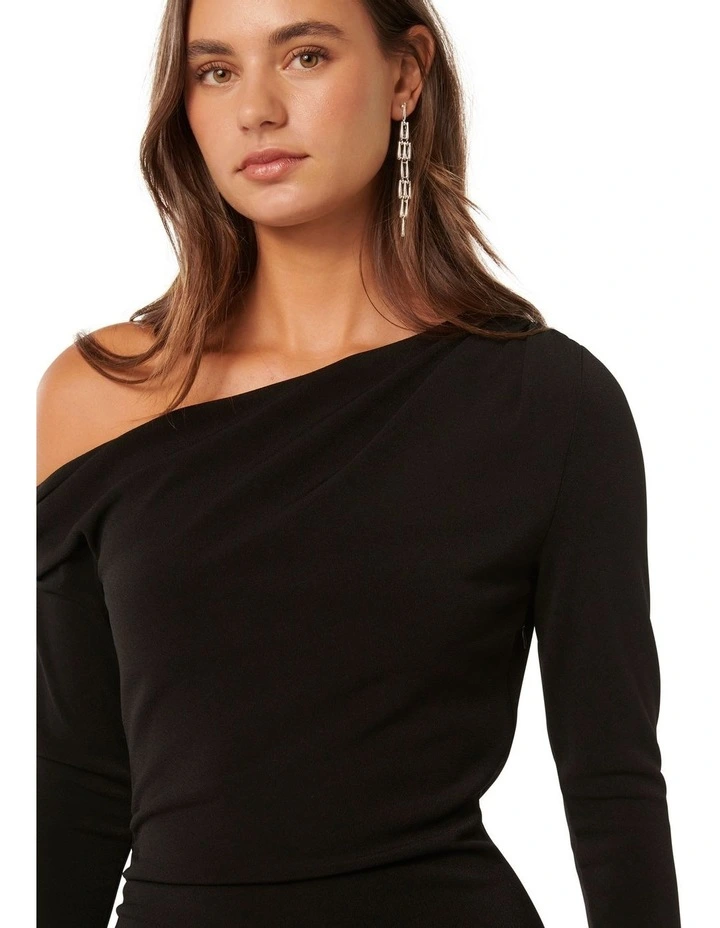 Alex Tipped Shoulder Long Sleeves Midi Dress in Black image 4