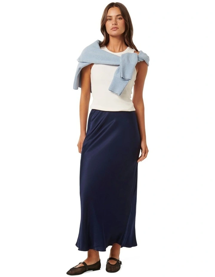 Prue Satin Bias Midaxi Skirt in Blue image 5