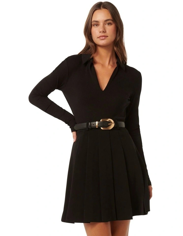Pleated Skirt Mini Dress in Black image 1