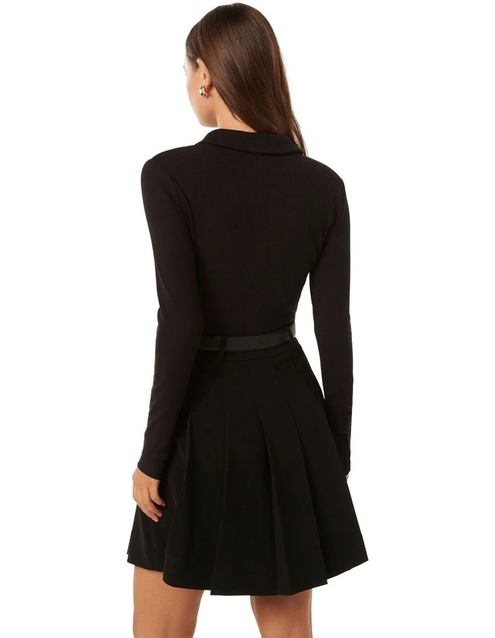 Pleated Skirt Mini Dress in Black image 2