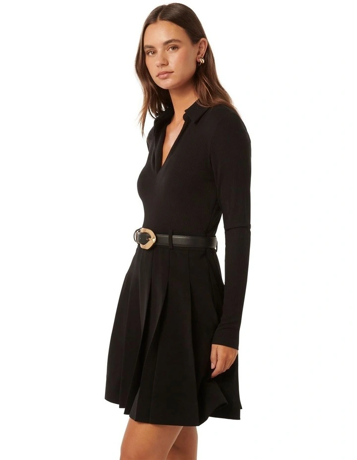 Pleated Skirt Mini Dress in Black image 3
