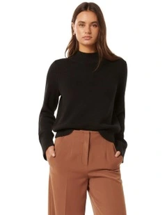 Poppy Stand Neck Jumper in Black