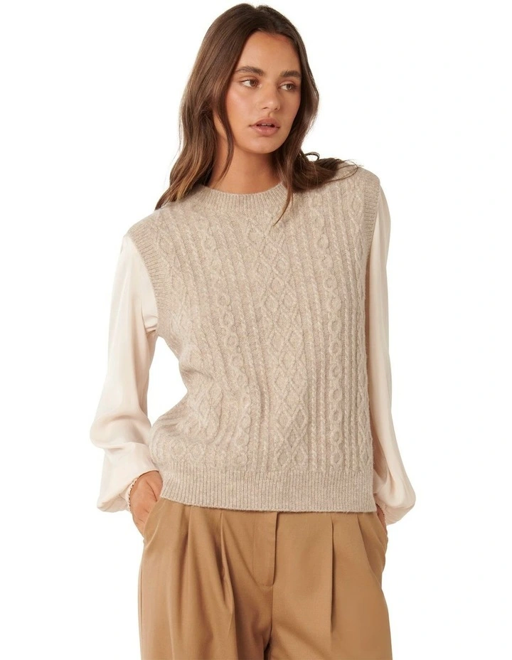 Indie Cable Knit Vest in Cream image 3