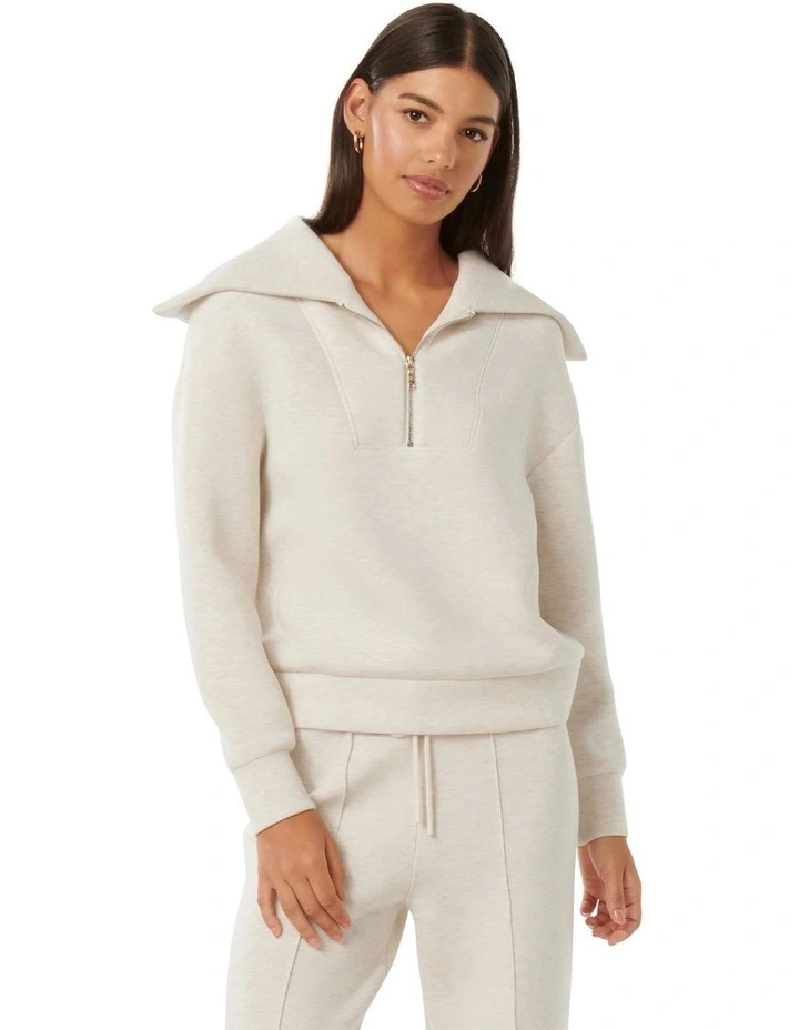 Tiana Loungewear Zip Front Sweatshirt in Oatmeal image 1