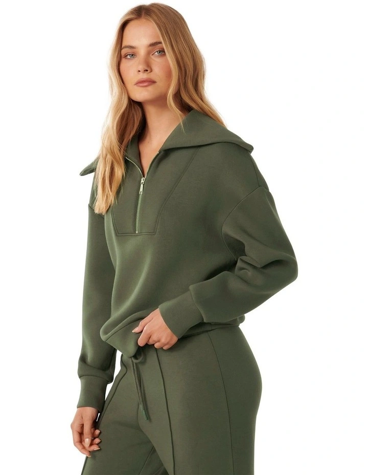 Tiana Loungewear Zip Front Sweatshirt in Green image 3