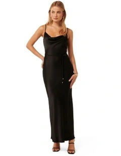 Lucy Satin Cowl Neck Maxi Dress in Black