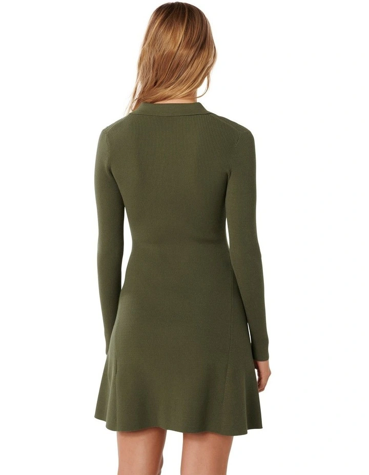 Joanna Half Placket Ribbed Mini Dress in Green image 2