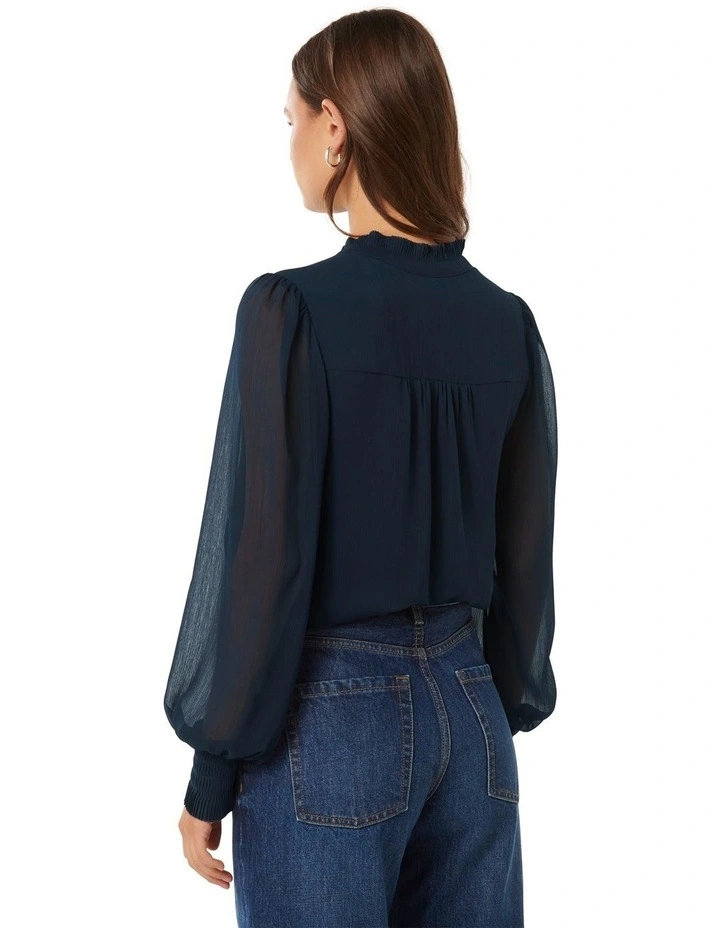 Floral Fluted Pleat Blouse in Blue image 2