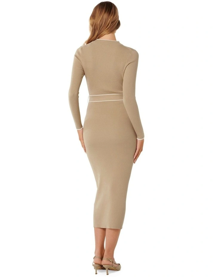 Ariella Tipped Detail Knit Dress in Camel image 2